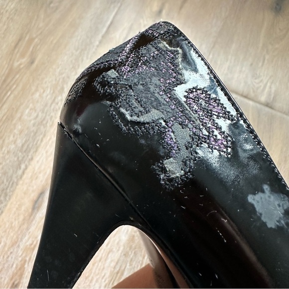 Vintage Faire Lady Black Patent Leather Pumps Aztec Cross Stitch Shoes Size 37 - Picture 8 of 16